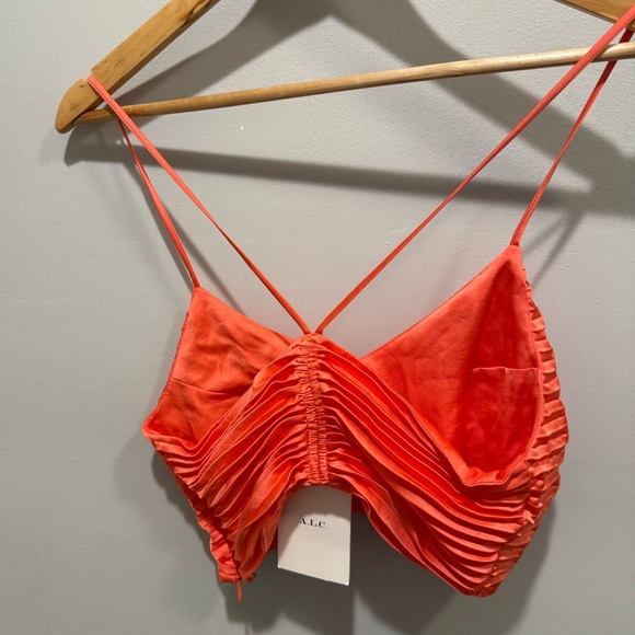 A.L.C. Ari Pleated Crop Top Spiced Coral NWT Size 4 - Picture 4 of 6